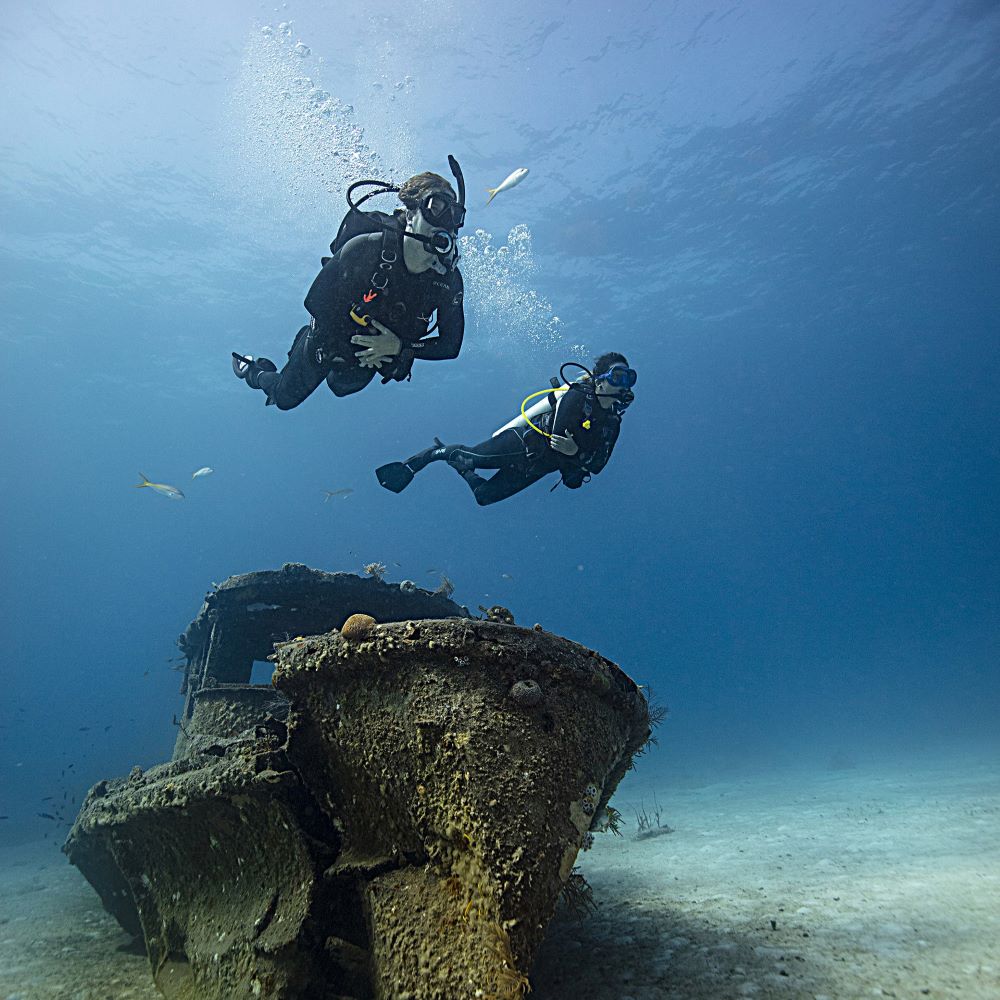 Young adults laughing while rinsing dive gear